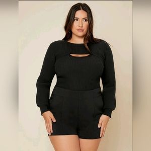 Unity Plus Rib-Knit Sweater Top &Super Crop Top Tee Set